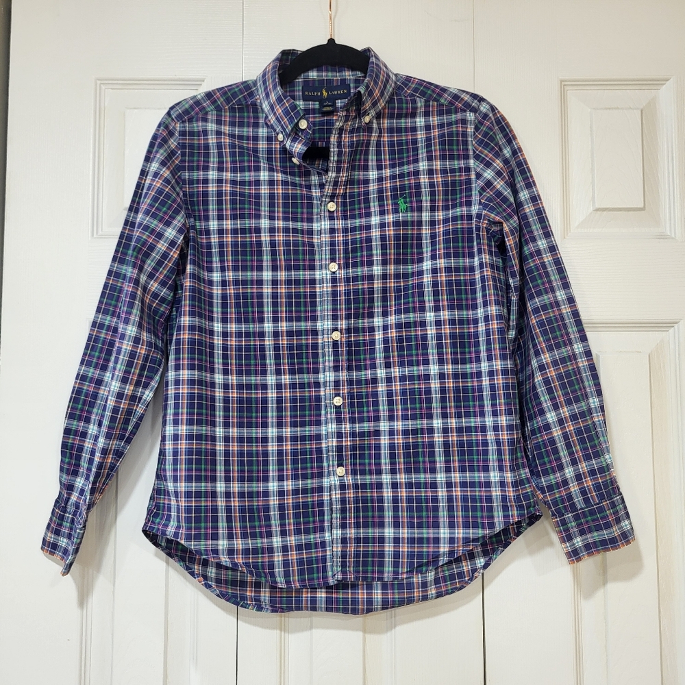 Ralph Lauren Boys L 14-16 Cotton Plaid Spring Easter Button-Down Dress Shirt